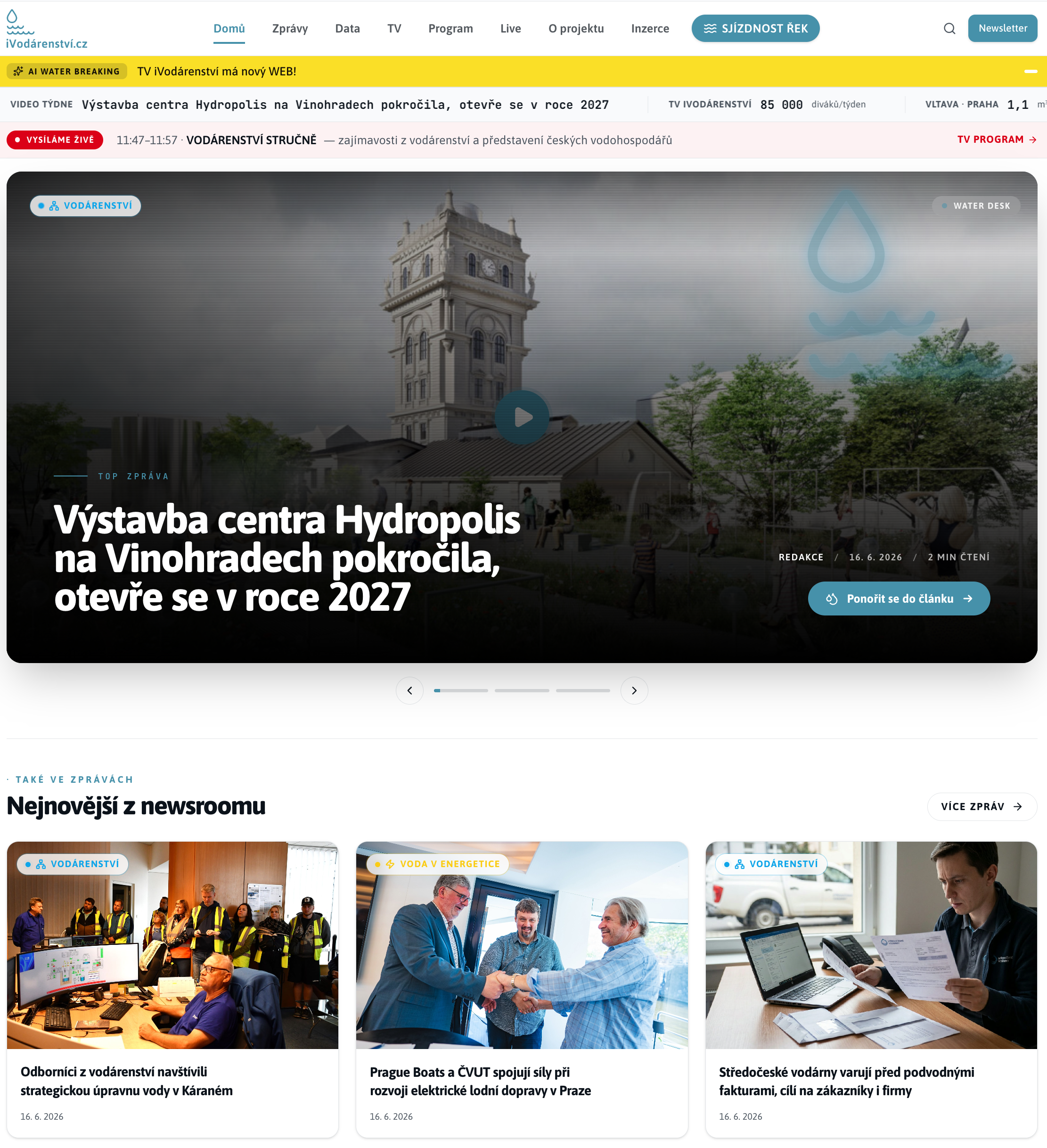 iVodárenství TV vstupuje do nové éry. Spouští moderní web propojující televizi, data i umělou inteligenci