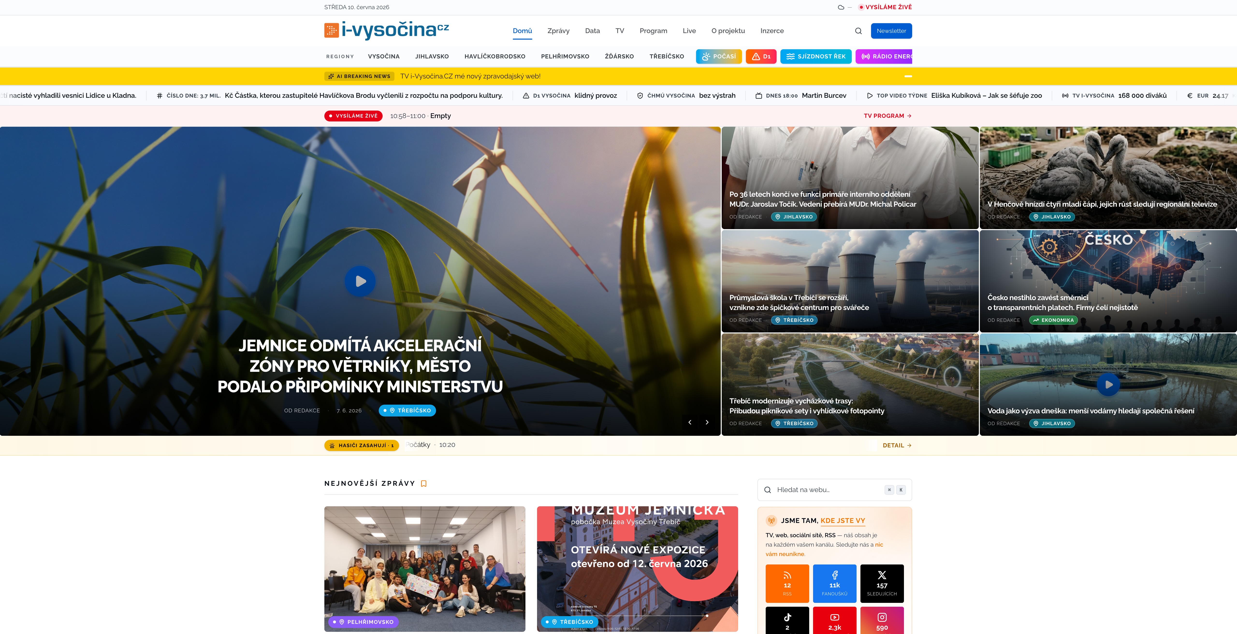 TV i-Vysočina.CZ modernizuje: Nový web sází na AI zprávy a datové centrum pro kraj