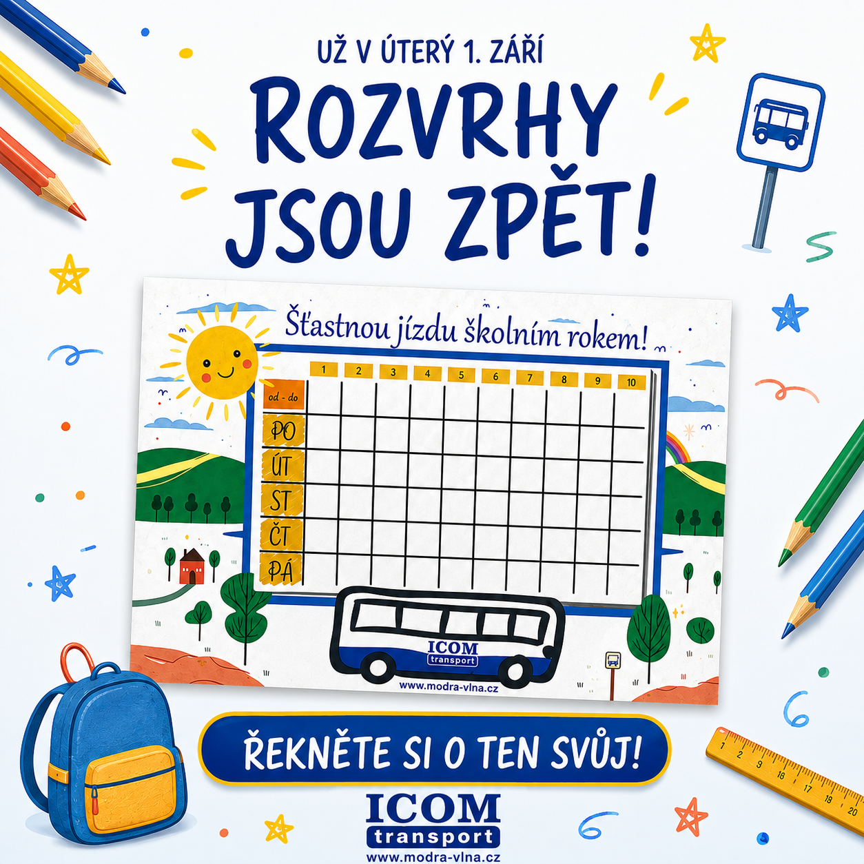 ICOM od 1. září vypraví více než 700 školních spojů a posílí ranní špičku